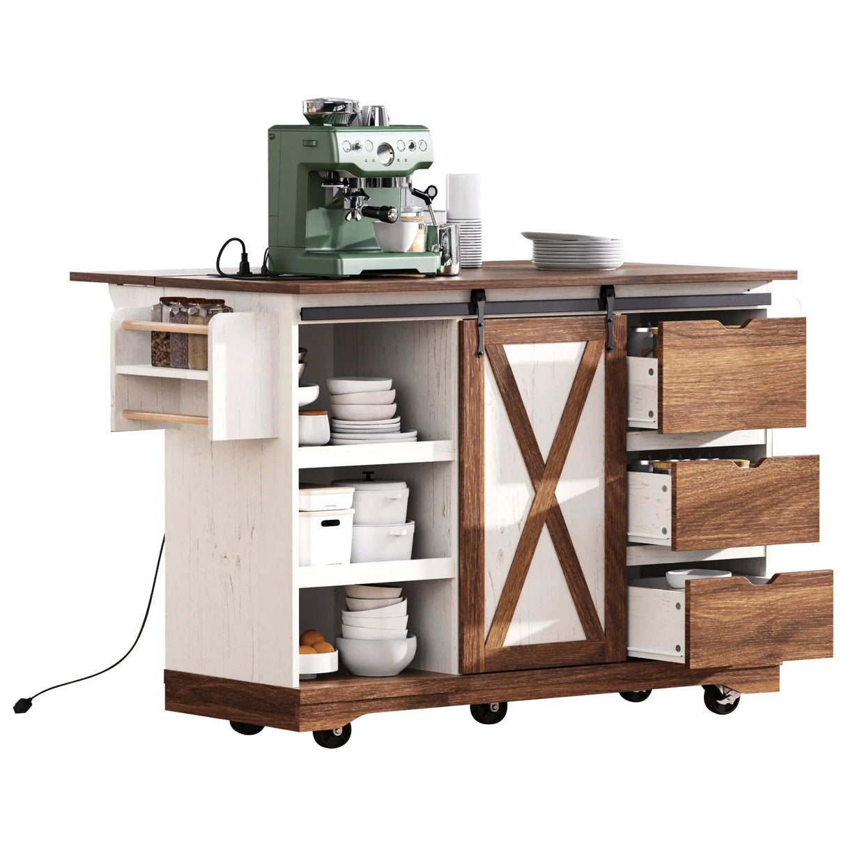 Farmhouse Sliding Barn Door Kitchen Island Cart - Omega Lifestyles