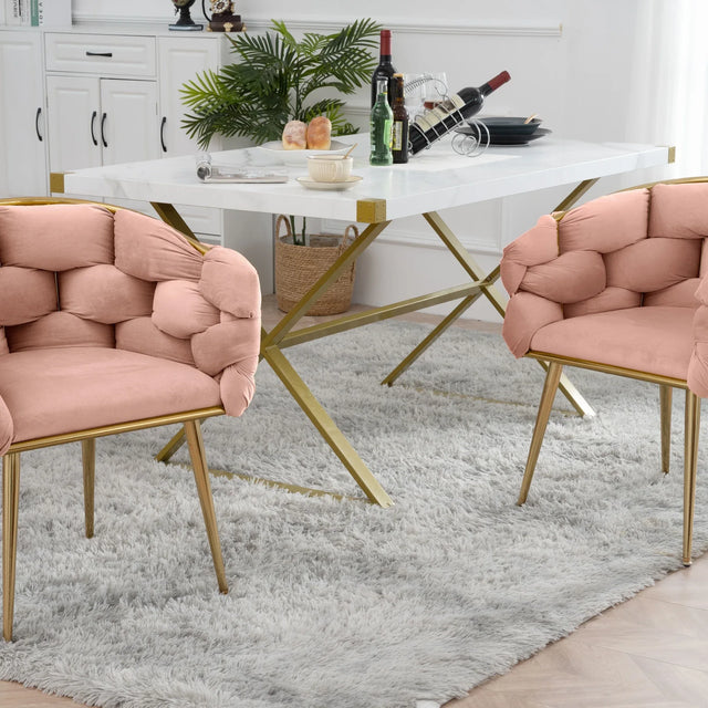Pink Velvet Gold-Plated Metal Accent Chair - Omega Lifestyles