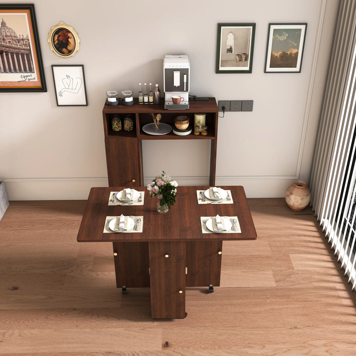 Multifunctional Folding Dining Table With Wall-Mounted Sideboard Storage - Omega Lifestyles