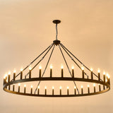 Farmhouse Matte Black Wagon Wheel Chandelier 36-Light 64-Inch - Omega Lifestyles