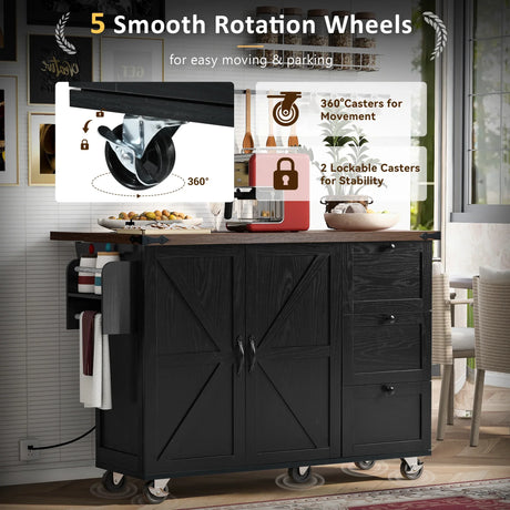Farmhouse Kitchen Island Cart With Power Outlet - Omega Lifestyles