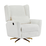 Boucle Upholstered Beige Power Recliner Chair With Swivel - Omega Lifestyles