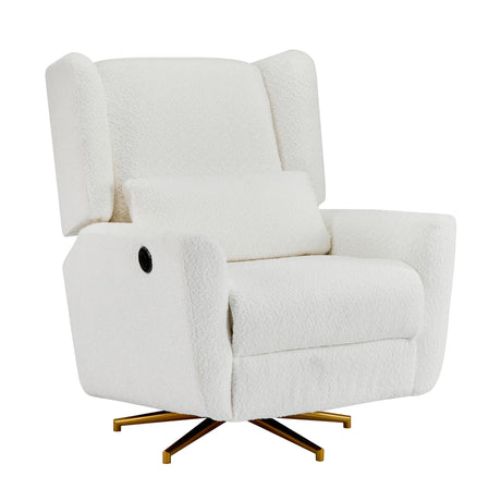 Boucle Upholstered Beige Power Recliner Chair With Swivel - Omega Lifestyles