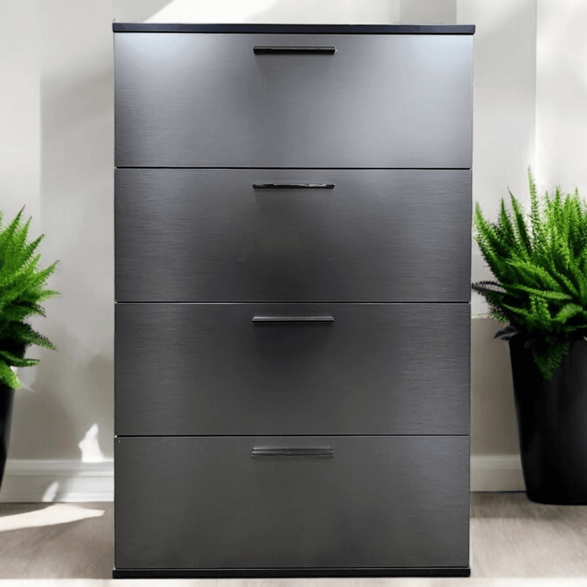 Contemporary Metallic Grey Wood Four-Drawer Chest