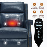 Blue Faux Leather Manual Recliner Chair With Massage Heat - Omega Lifestyles