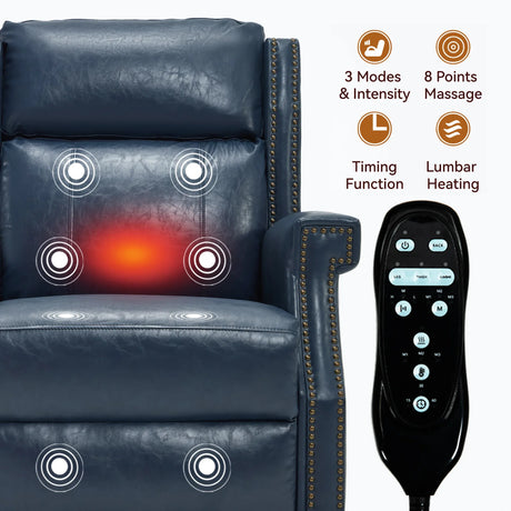 Blue Faux Leather Manual Recliner Chair With Massage Heat - Omega Lifestyles