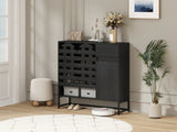 Black Woven Door Buffet Cabinet With Adjustable Storage - Omega Lifestyles