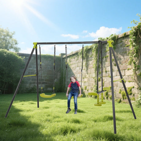 Three Seat Steel Children’s Outdoor Swing Set - Omega Lifestyles