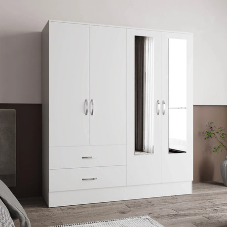 White Engineered Wood 4-Door Wardrobe Armoire - Omega Lifestyles