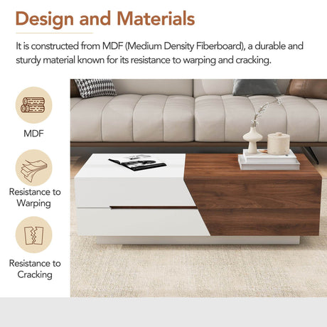 Modern Extendable Sliding Top White Walnut Coffee Table - Sleep Galleria