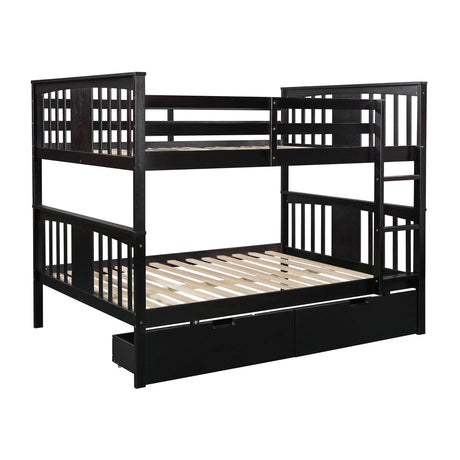 Full Over Full Solid Wood Espresso Bunk Bed With Drawers - Omega Lifestyles
