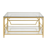 Modern Square Glass Coffee Table With Gold Metal Frame - Omega Lifestyles