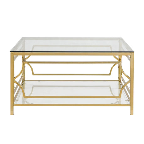 Modern Square Glass Coffee Table With Gold Metal Frame - Omega Lifestyles