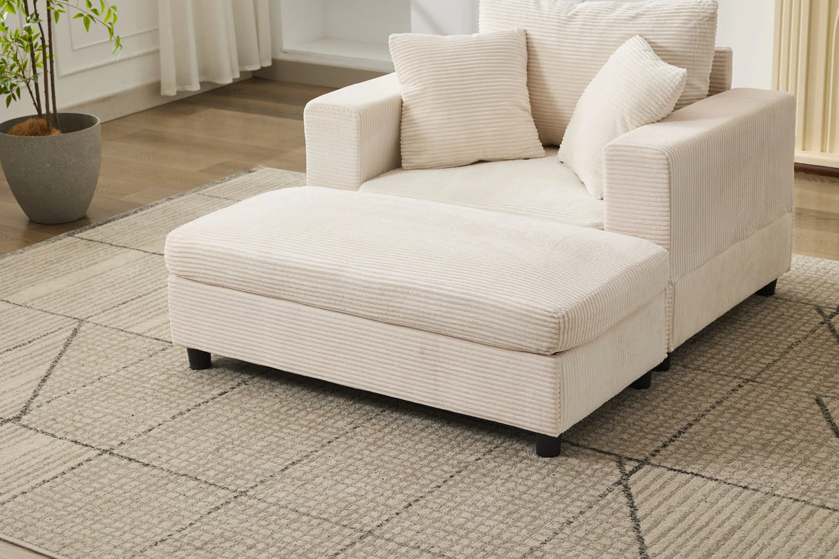 Corduroy Chaise Lounge Chair With Removable Ottoman - Omega Lifestyles