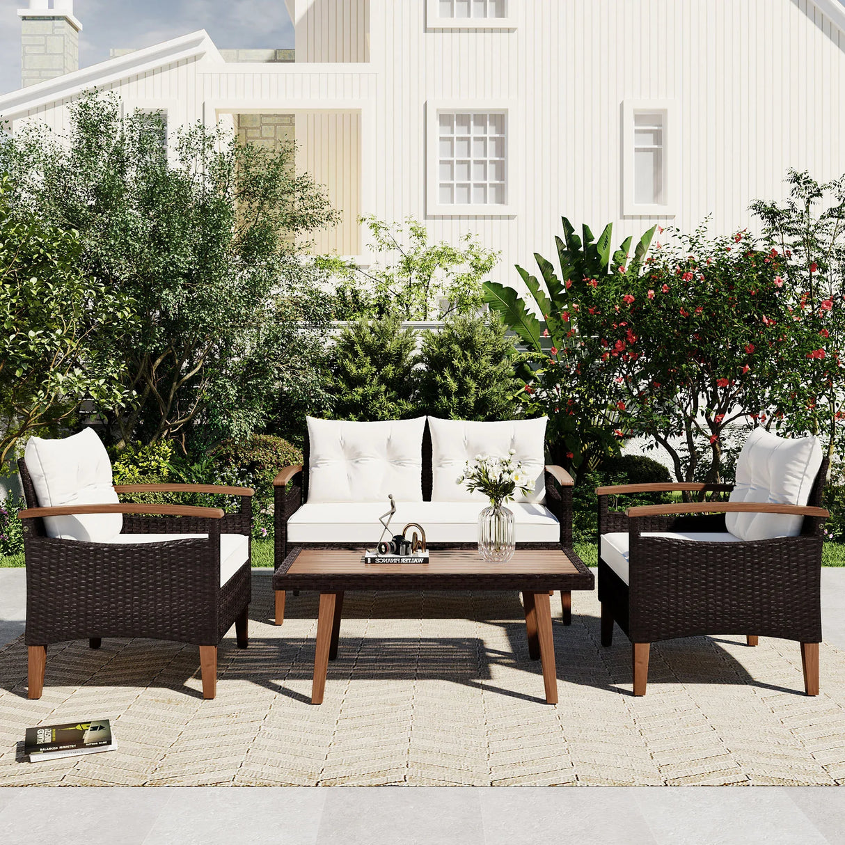 4-Piece PE Rattan Outdoor Sofa Set With Cushions - Omega Lifestyles