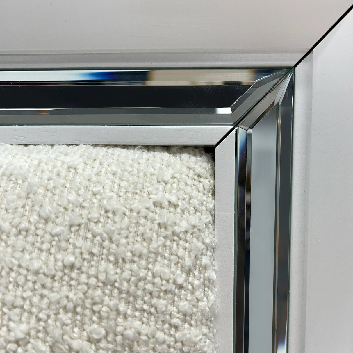 Queen White Boucle Storage Bed Frame With LED Lighting - Omega Lifestyles