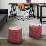 Round Braided Jute Cotton Pouf Ottoman Seat - Omega Lifestyles