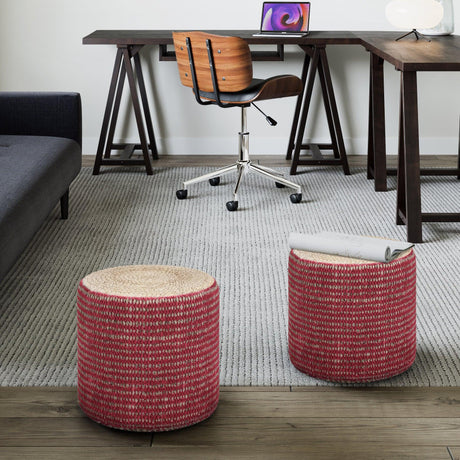 Round Braided Jute Cotton Pouf Ottoman Seat - Omega Lifestyles