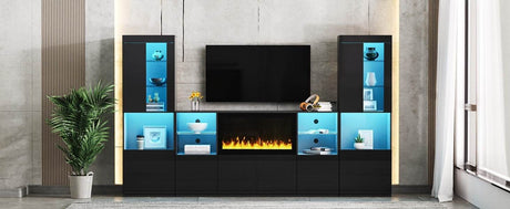 Modern Black LED Fireplace TV Stand with Shelves - Omega Lifestyles