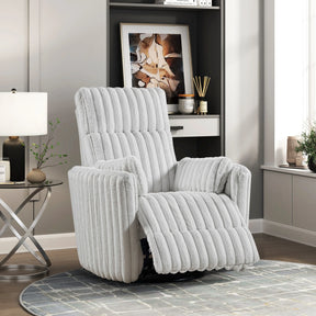 Gray Corduroy Recliner Chair With Swivel Glider And Pillows - Omega Lifestyles