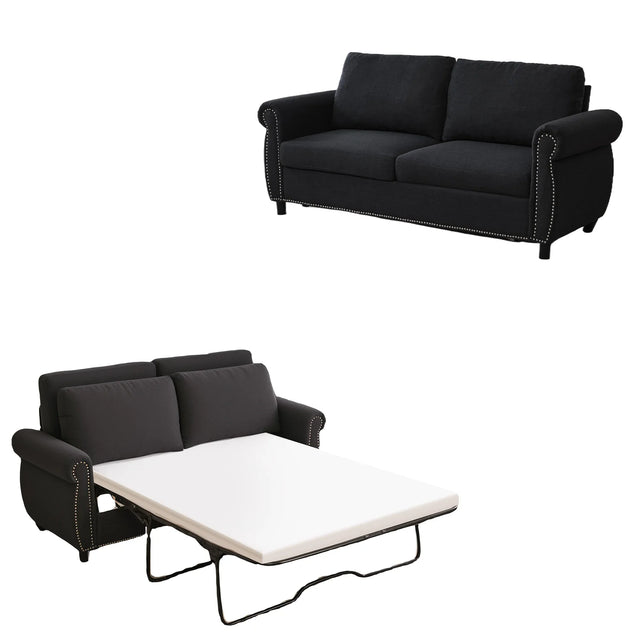 Modern Linen Convertible Sleeper Sofa Bed With Memory Mattress - Omega Lifestyles