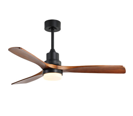 52-Inch Remote-Controlled Reversible Walnut Wood Ceiling Fan
