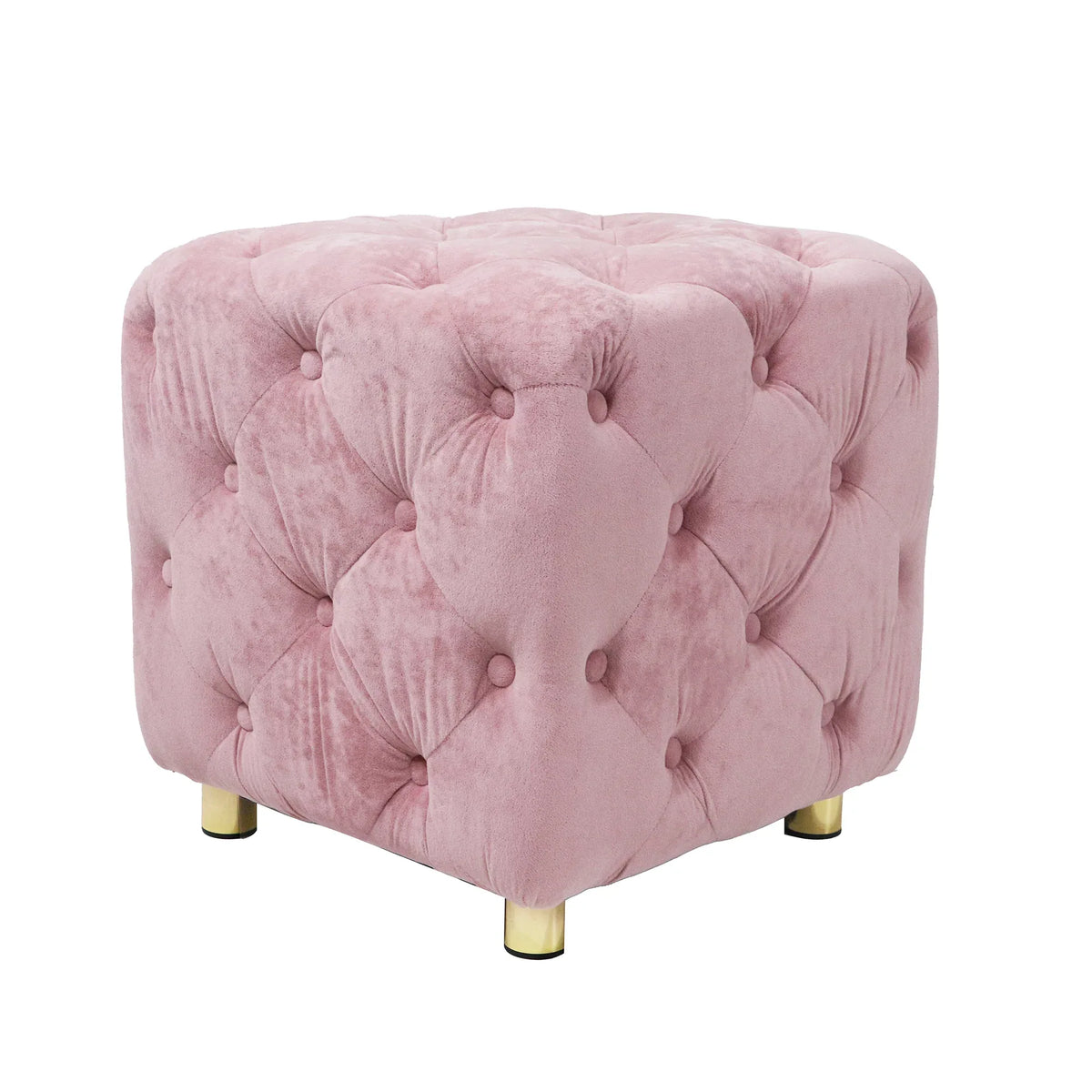 Pink Velvet Dice-Shaped Storage Ottoman With Foam Seat - Omega Lifestyles