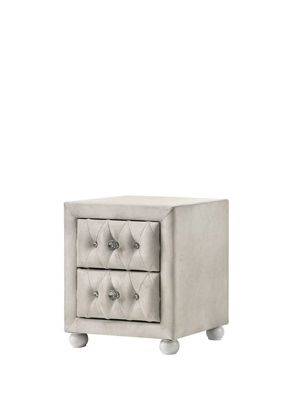 Beige Fabric Nightstand With Two Storage Drawers - Omega Lifestyles