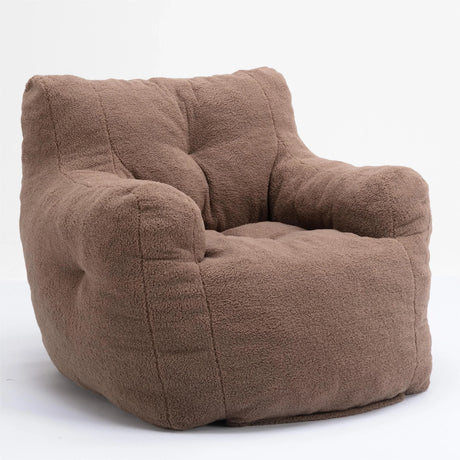 Soft Teddy Fabric Tufted Foam Bean Bag Chair Coffee - Omega Lifestyles