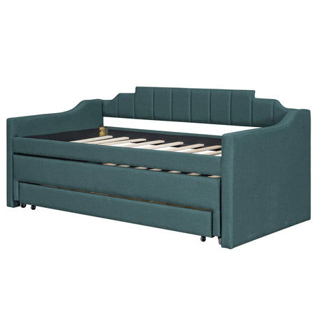 Twin Linen-Blend Upholstered Daybed With Trundle And Drawers - Omega Lifestyles