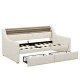 Twin PU Leather Daybed With Storage Drawers Charging Station - Omega Lifestyles