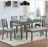 6-Piece Gray Acacia Wood Dining Table Set With Bench - Omega Lifestyles