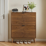 Farmhouse Walnut MDF Shoe Cabinet With Flip Drawers - Omega Lifestyles