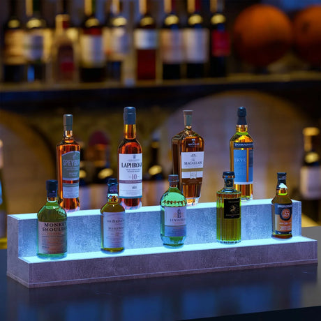 LED Lighted Modern Engineered Wood Bar Display Shelf - Omega Lifestyles