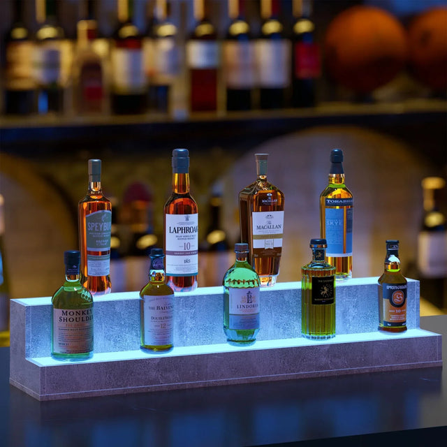 LED Lighted Modern Engineered Wood Bar Display Shelf - Omega Lifestyles