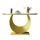 Half-Moon Faux Marble Top Gold Metal Console Table - Omega Lifestyles