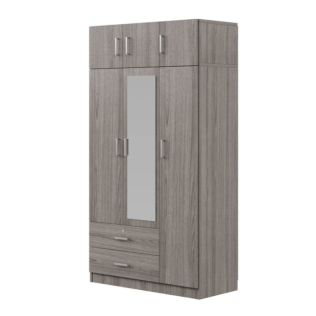 Modern Gray Particle Board 3-Door Mirror Wardrobe - Omega Lifestyles