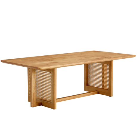 Solid Wood Rectangular Coffee Table With Rattan Weaving - Omega Lifestyles