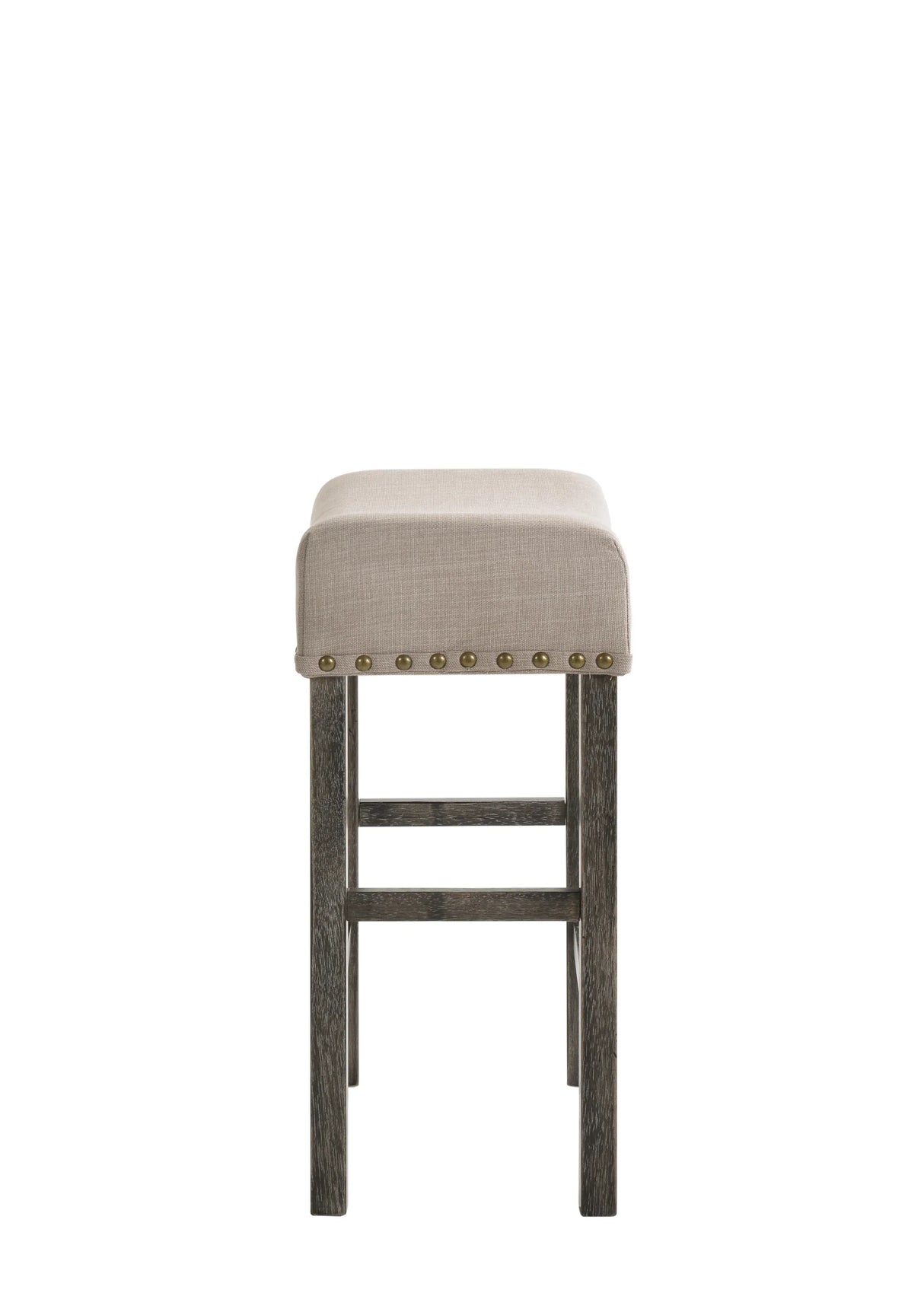 Set of 2 Tan Linen Gray Synthetic Wood Counter Height Stools - Omega Lifestyles