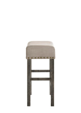 Set of 2 Tan Linen Gray Synthetic Wood Counter Height Stools - Omega Lifestyles
