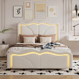 Twin Upholstered Platform Bed With Adjustable Headboard And LED Lights - Omega Lifestyles