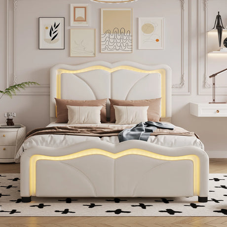Twin Upholstered Platform Bed With Adjustable Headboard And LED Lights - Omega Lifestyles