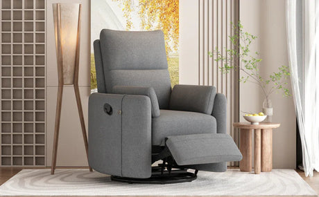 Manual Rocker Swivel Linen Upholstered Recliner Chair With Pillows - Omega Lifestyles