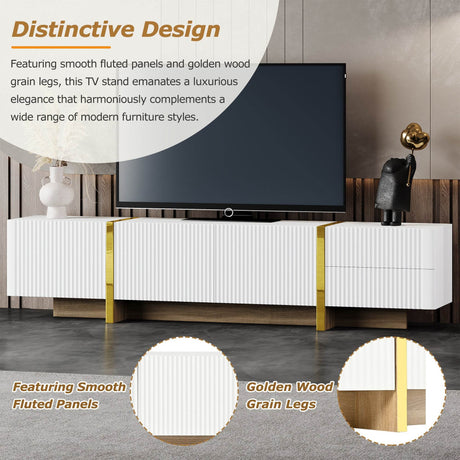 Luxury Fluted White And Gold Wood Grain TV Stand - Sleep Galleria