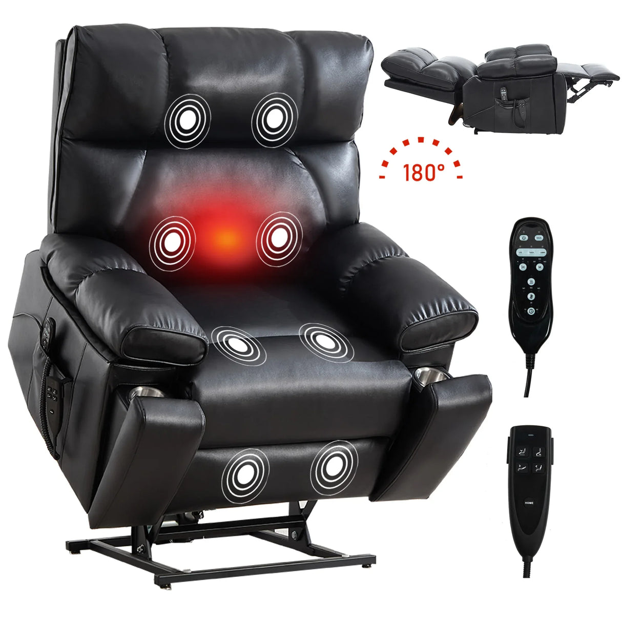 Medium Firm Faux Leather Power Lift Massage Recliner Chair - Omega Lifestyles