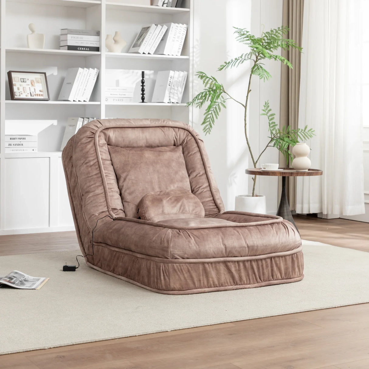 Adjustable Velvet Upholstered Massage Floor Sofa With Pillow - Omega Lifestyles