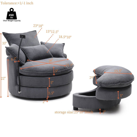 360-Degree Swivel Modern Soft Corduroy Barrel Chair - Omega Lifestyles