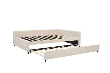 Twin Velvet Upholstered Daybed With Trundle Modern Design - Omega Lifestyles