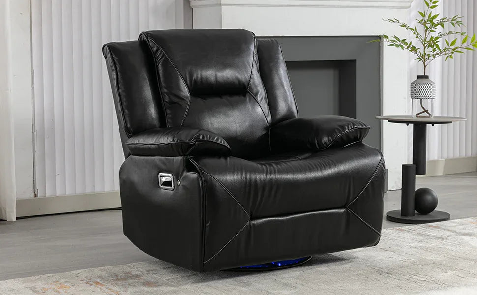 Manual Black Leather Gel Recliner Chair With LED Light Strip - Omega Lifestyles