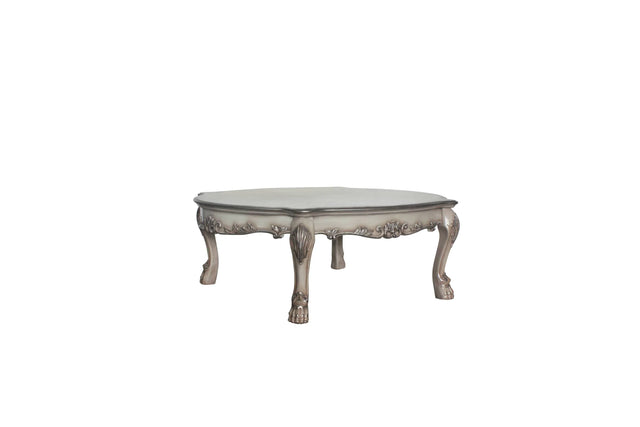 Transitional Vintage Resin Wood Ivory Coffee Table - Omega Lifestyles